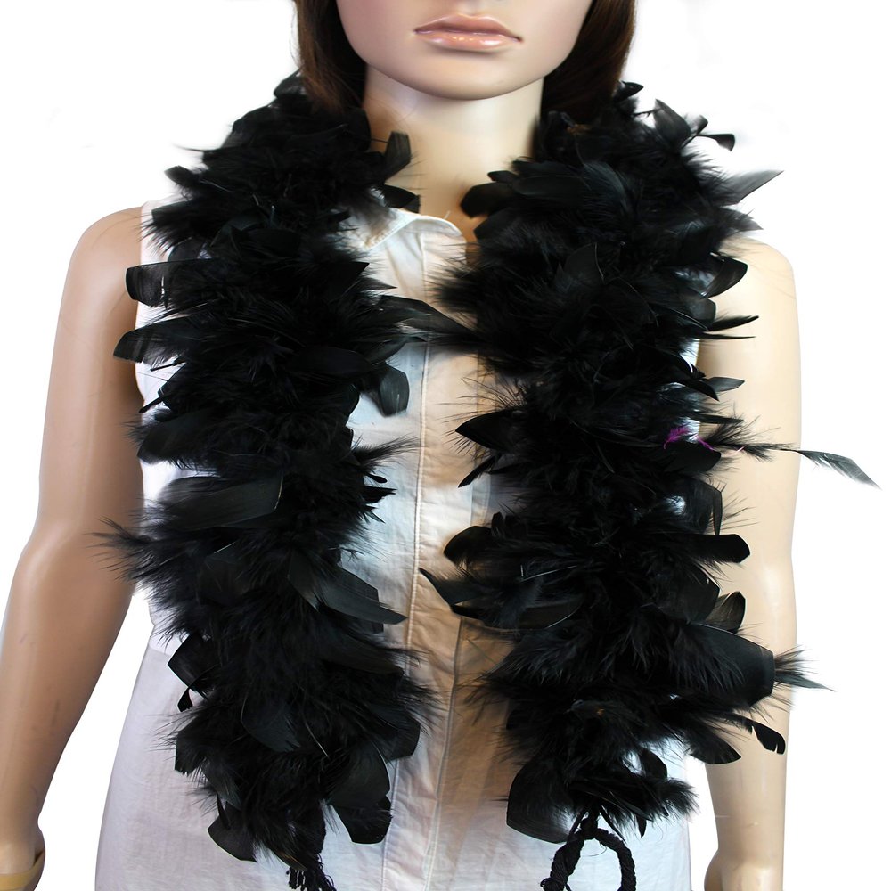 Flydreamfeathers Feather Boa 25 Gram, 4 Feet Long Chandelle Feather Boa, Great for Party, Halloween Costume, Christmas Tree, Decoration (Black)