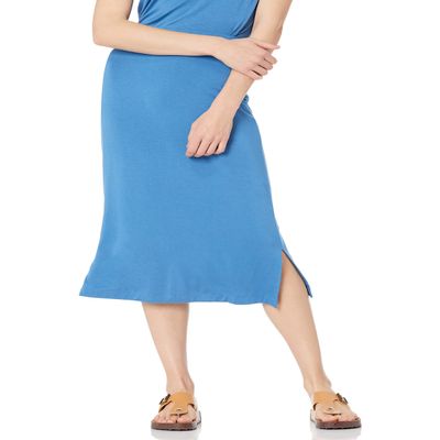 Amazon Essentials Women's Pull-On Knit Midi Skirt (Available in Plus Size), Blue, Large