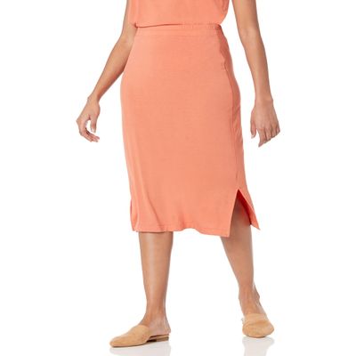 Amazon Essentials Women's Pull-On Knit Midi Skirt (Available in Plus Size), Rust Orange, Small