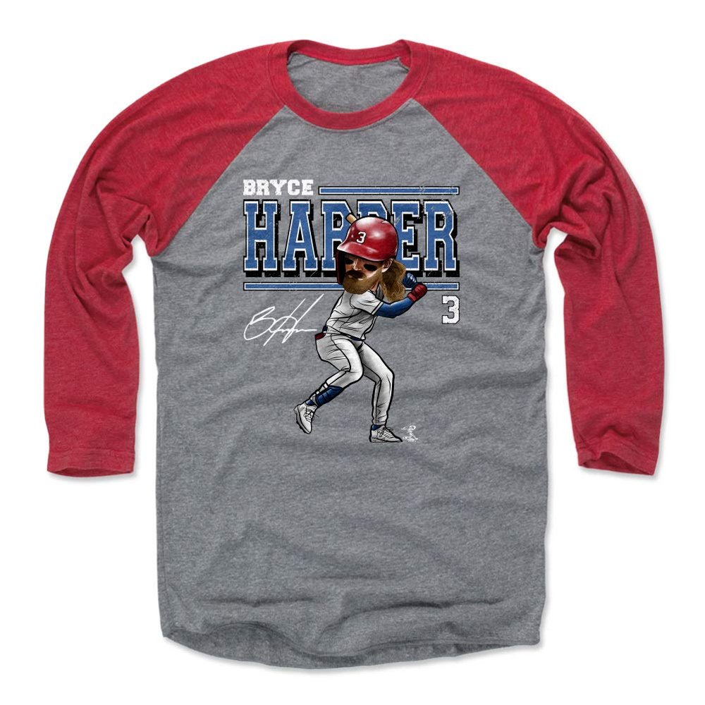500 LEVEL Bryce Harper 3/4 Sleeve T-Shirt (Baseball Tee, Small, Red/Heather Gray) - Bryce Harper Cartoon WHT