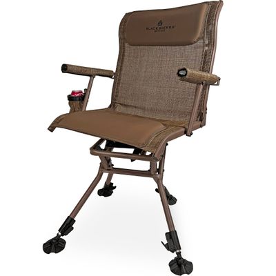 Black Sierra Heavy Duty Swivel Hunting & Camping Chair Supports 300 Lbs, XL 360 Silent Swivel for Hunting Blind, Portable Ground Chair w/All Terrain Feet, Padded Armrests w/Carry Strap and Cupholder