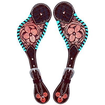 HILASON Leather Spur Strap Western Floral Dark Brown Hand Paint | Straps for Women and Men