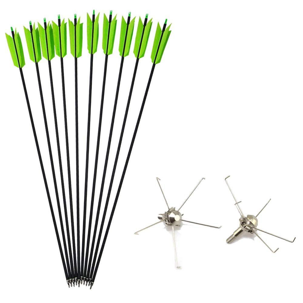 AMEYXGS Archery Flu flu Arrows and Judo Arrow Tips 30 Inch Mix Carbon Arrow Spine 500 with 4 Turkey Feather for Compound Bow Recurve Bow Competition and Target Practice(Pack of 12) (Green 3#)