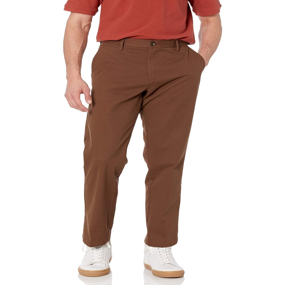 Amazon Essentials Men's Classic-Fit Wrinkle-Resistant Flat-Front Chino Pant (Available in Big & Tall), Brown, 40W x 32L