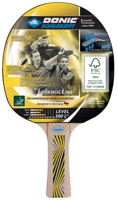 Donic-Schildkrt Legends 500 FSC Table Tennis Bat, AVS Handle Damping, 1.8 mm Sponge, FSC Wood, Elite - ITTF Rubber, 714407