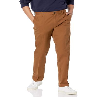 Amazon Essentials Men's Slim-Fit Wrinkle-Resistant Flat-Front Chino Pant, Dark Khaki Brown, 34W x 29L