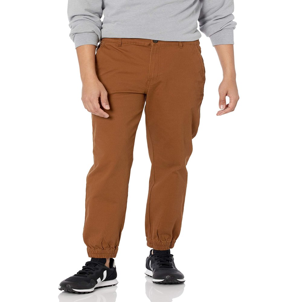 Amazon Essentials Men's Straight-Fit Chino Jogger Pant, Dark Khaki Brown, Medium
