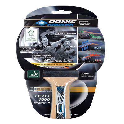 Donic-Schildkrt Legends 1000 Table Tennis Bat, AVS, PLS & Ergo-Grip, 2.3 mm Sponge, FSC Wood, Energy-ITTF Rubber, 754427
