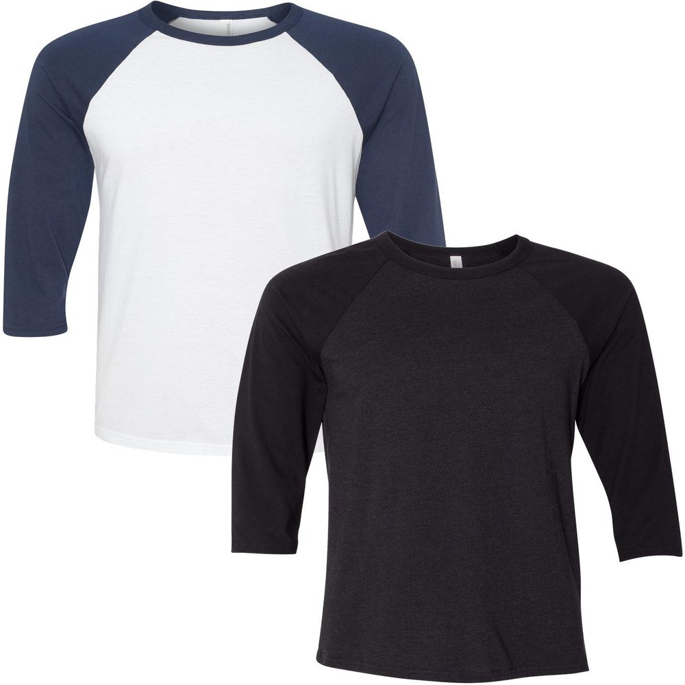 Canvas Bella Mens Triblend 3/4-Sleeve Baseball T-Shirt (3200) 2 Pack