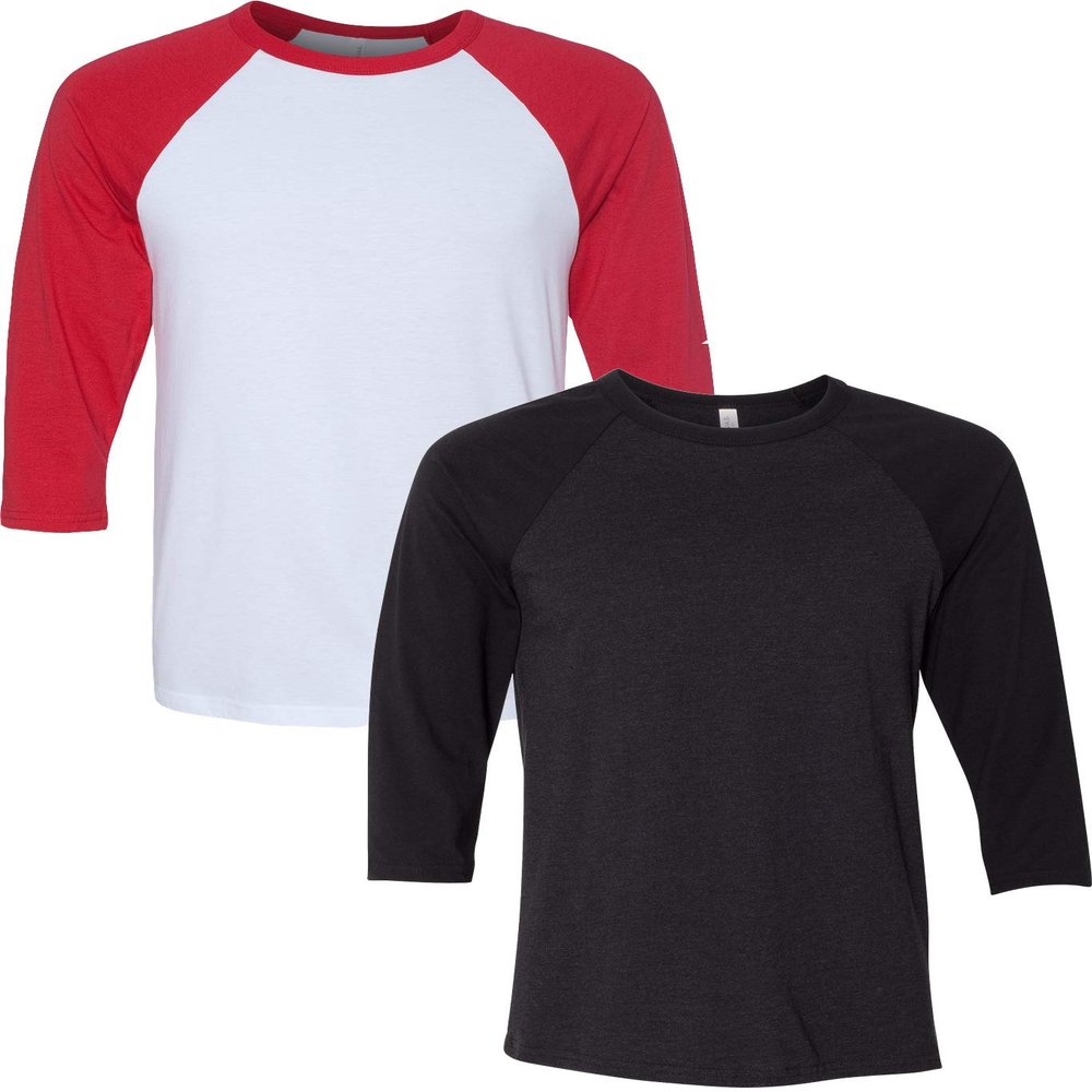 Canvas Bella Mens Triblend 3/4-Sleeve Baseball T-Shirt (3200) 2 Pack