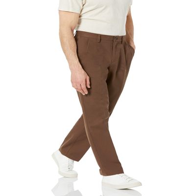 Amazon Essentials Men's Classic-Fit Wrinkle-Resistant Pleated Chino Pant (Available in Big & Tall), Brown, 40W x 34L