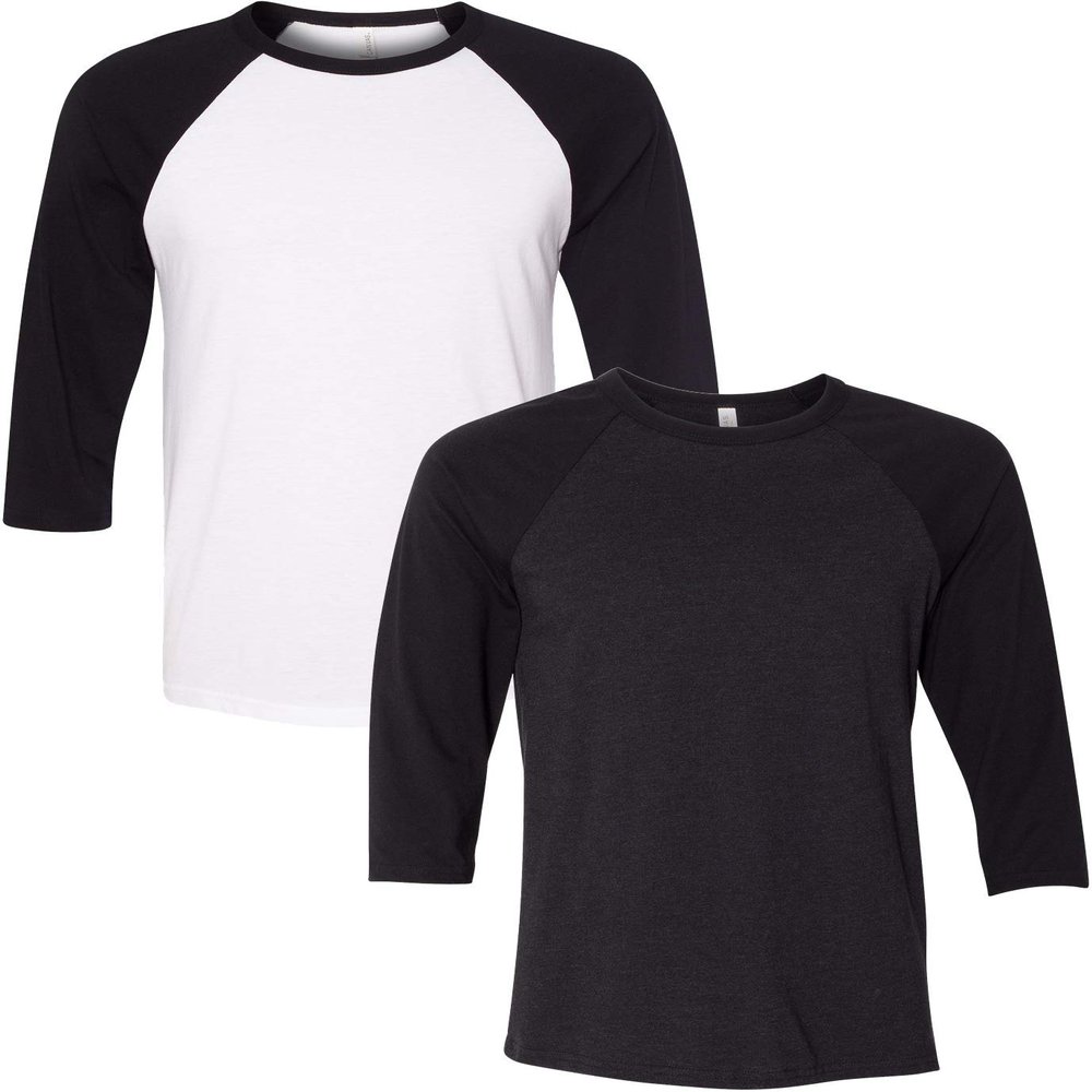 Canvas Bella Mens Triblend 3/4-Sleeve Baseball T-Shirt (3200) 2 Pack