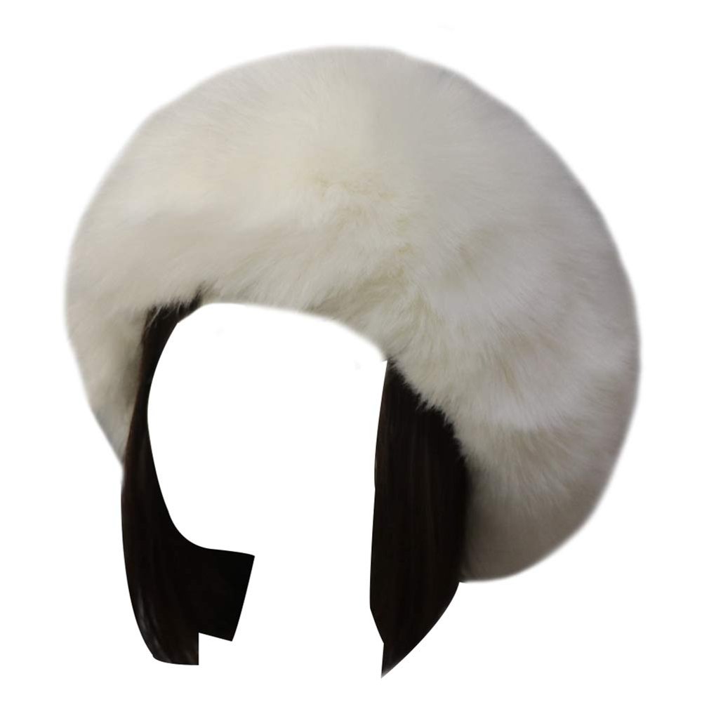 YASHANG Women Fur Headband Faux Furry Neck Ears Warmer Cossack Elastic Soft Hairband Hat White