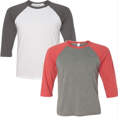 Canvas Bella Mens Triblend 3/4-Sleeve Baseball T-Shirt (3200) 2 Pack
