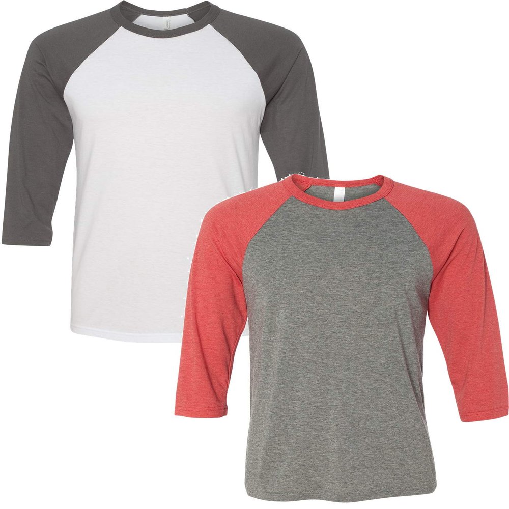 Canvas Bella Mens Triblend 3/4-Sleeve Baseball T-Shirt (3200) 2 Pack