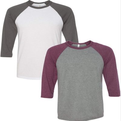 Canvas Bella Mens Triblend 3/4-Sleeve Baseball T-Shirt (3200) 2 Pack