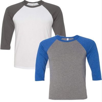 Canvas Bella Mens Triblend 3/4-Sleeve Baseball T-Shirt (3200) 2 Pack