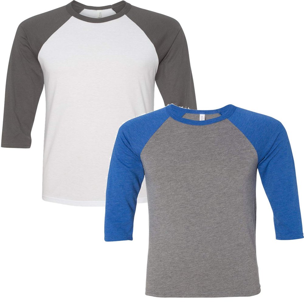Canvas Bella Mens Triblend 3/4-Sleeve Baseball T-Shirt (3200) 2 Pack
