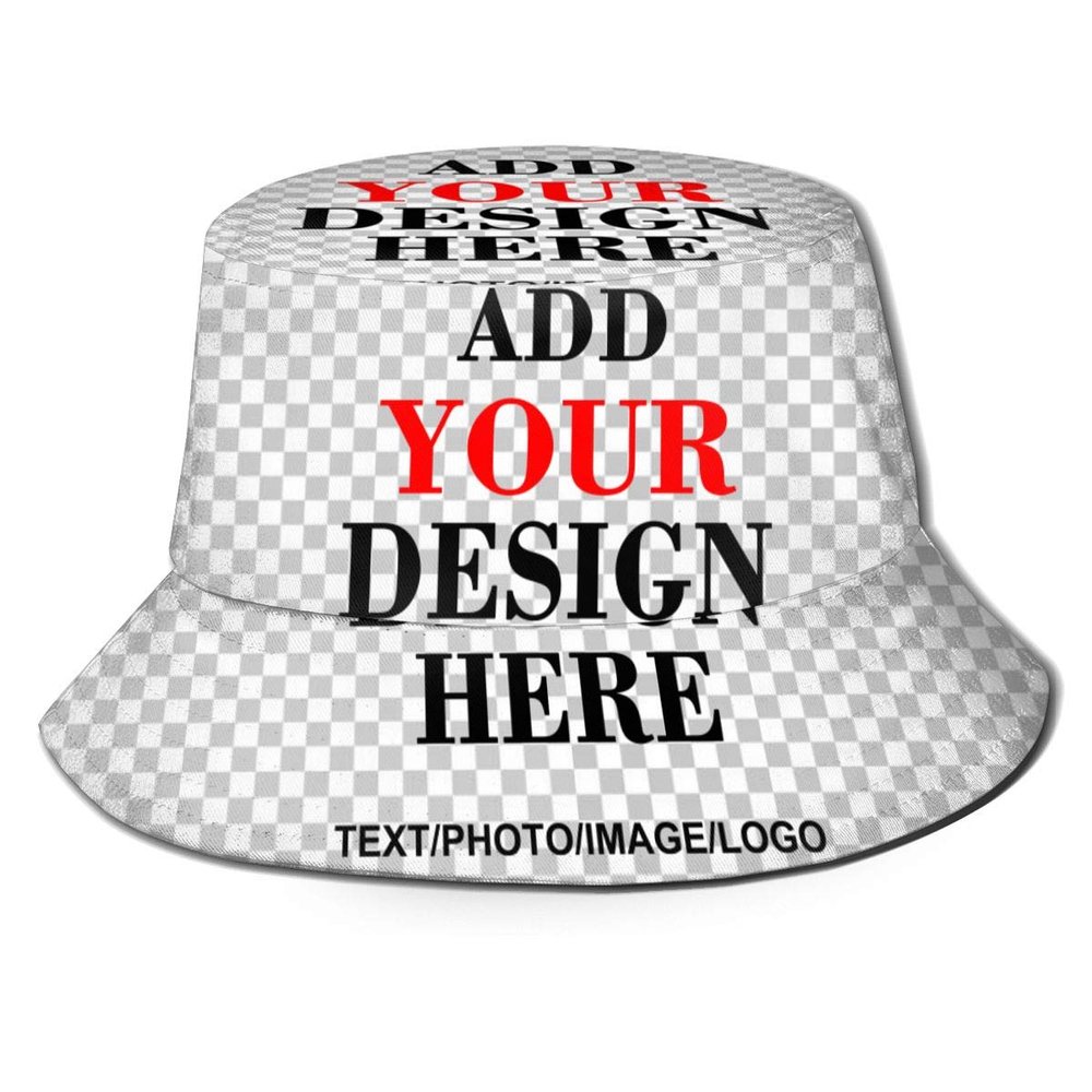 Custom Bucket Sun Hats for Women or Men, Personalized Your Name or Picture Breathable Foldable Fisherman's Caps, DIY Sun Protection Hat for Summer Beach Outdoor Traveling Black