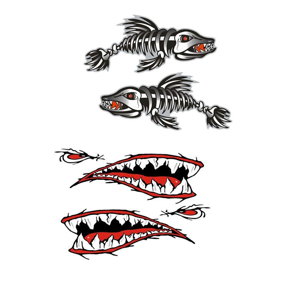 Acxico 2Pairs Skeleton Fish Shark Teeth Mouth Kayak Decal Stickers Graphics Accessories
