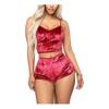 Women's Sexy Velvet Strappy Babydoll Lingerie Satin Pajama Set 2 Piece Outfit Spaghetti Strap Sleeveless Cami Crop Top Camisole and Shorts Bottom Sleepwear Pjs Set Chemise Nightwear Wine Red S view 1