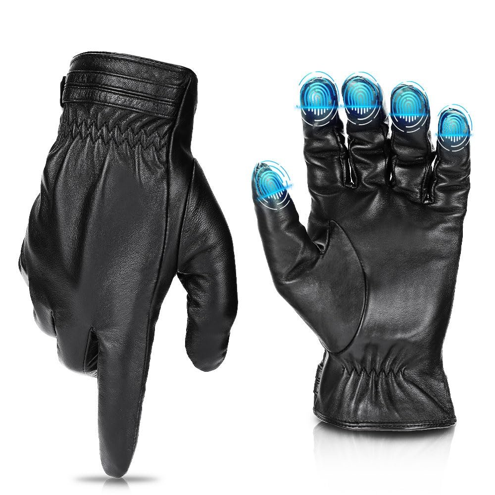 KEMIMOTO Men Geniune Leather Gloves Sheepskin Black Driving Cycling Touchscreen Motorcycle Gloves Unisex L Short Wrist