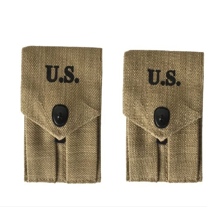 (Pack of 2) WW2 US Army M1943 Double Magazine Colt .45 Pouch Canvas (Khaki)