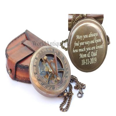 Compass Sundial for Dad Compass Compass Engarved Antique Compass Custom Gift Brass Sundial Compass Fathers Day, dad Gift