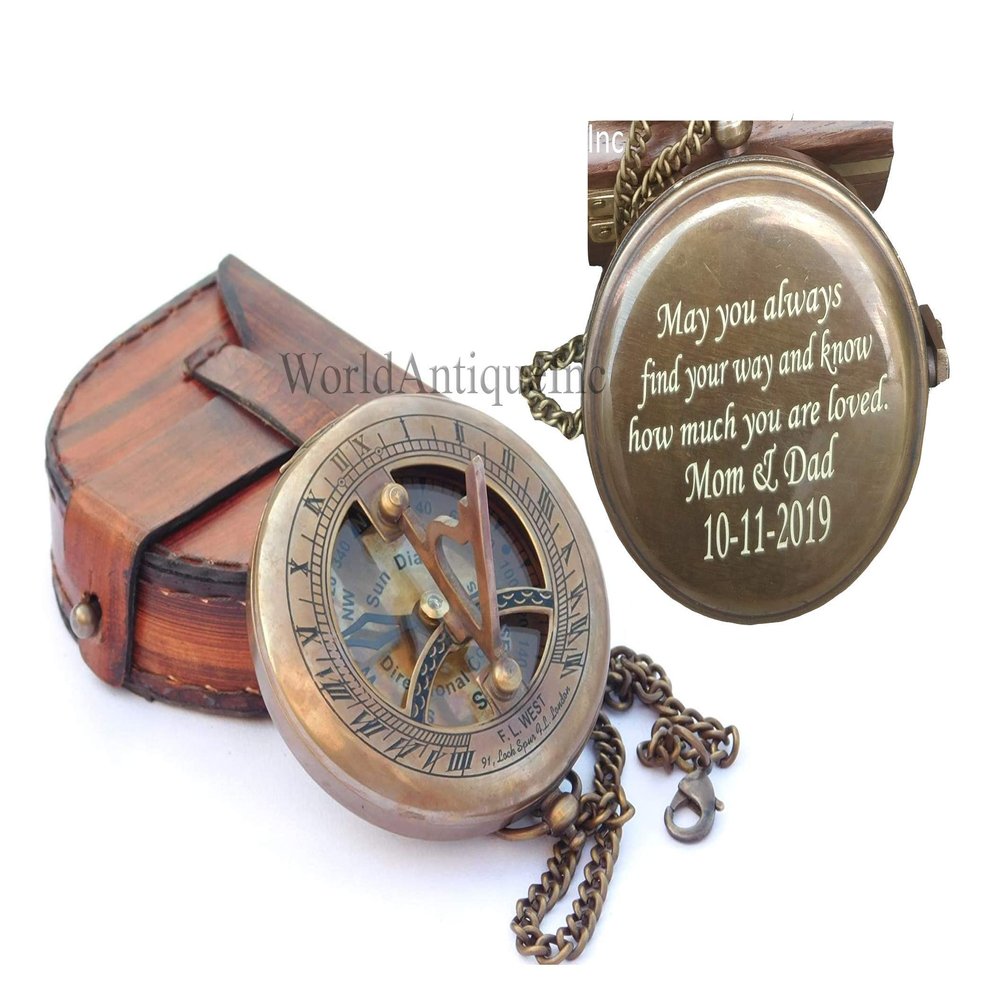 Compass Sundial for Dad Compass Compass Engarved Antique Compass Custom Gift Brass Sundial Compass Fathers Day, dad Gift