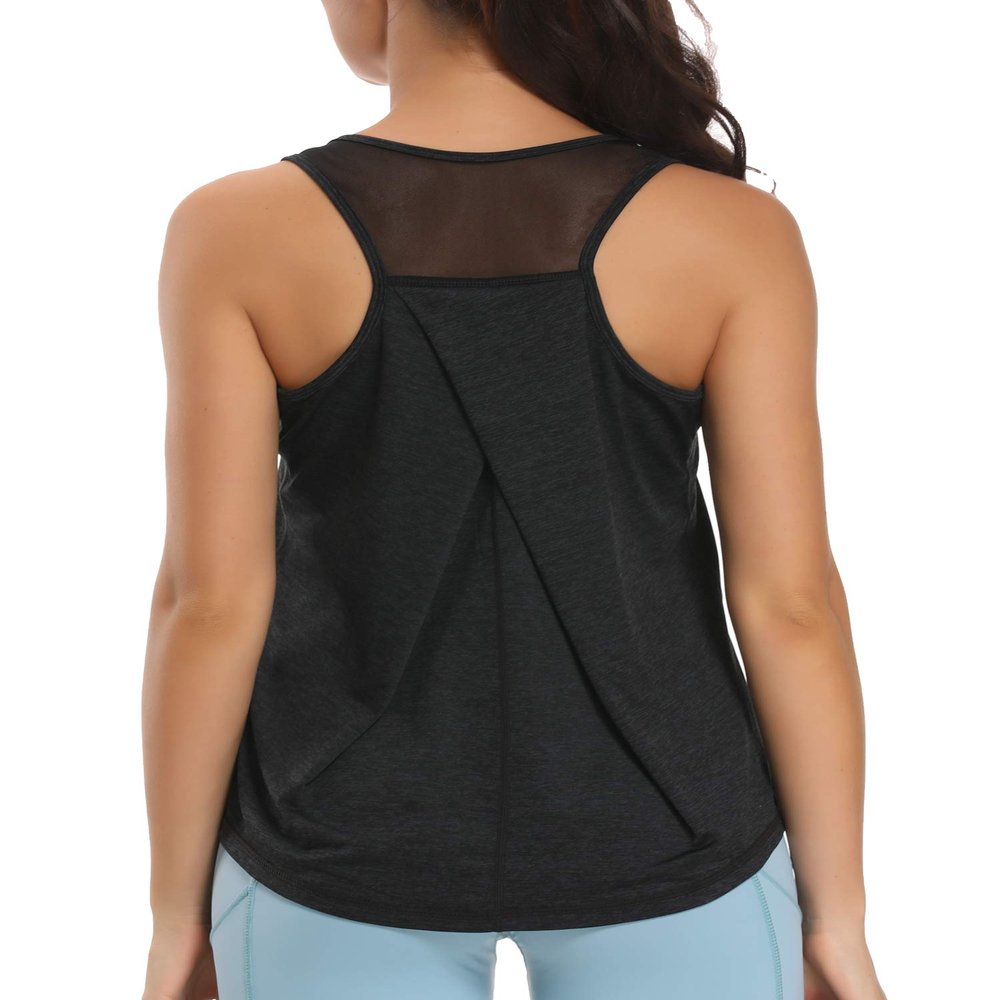 Aeuui Womens Workout Tops for Women Racerback Tank Tops Mesh Yoga Shirts Athletic Running Tank Tops Sleeveless Gym Clothes Dark Grey