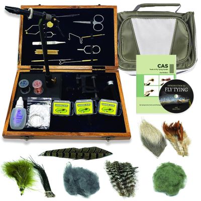 Colorado Angler Fly Tying Kit for Fly Fishing - Fly Tying Kit for Beginners & Enthusiasts, Includes Rotary Fly Tying Vise, Wooden Box and DVD Included