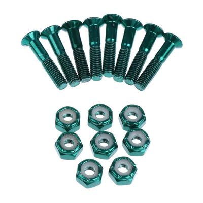 8pcs Carbon Steel Replace Skateboard Truck Hardware Set Longboard Screw Nut, Green