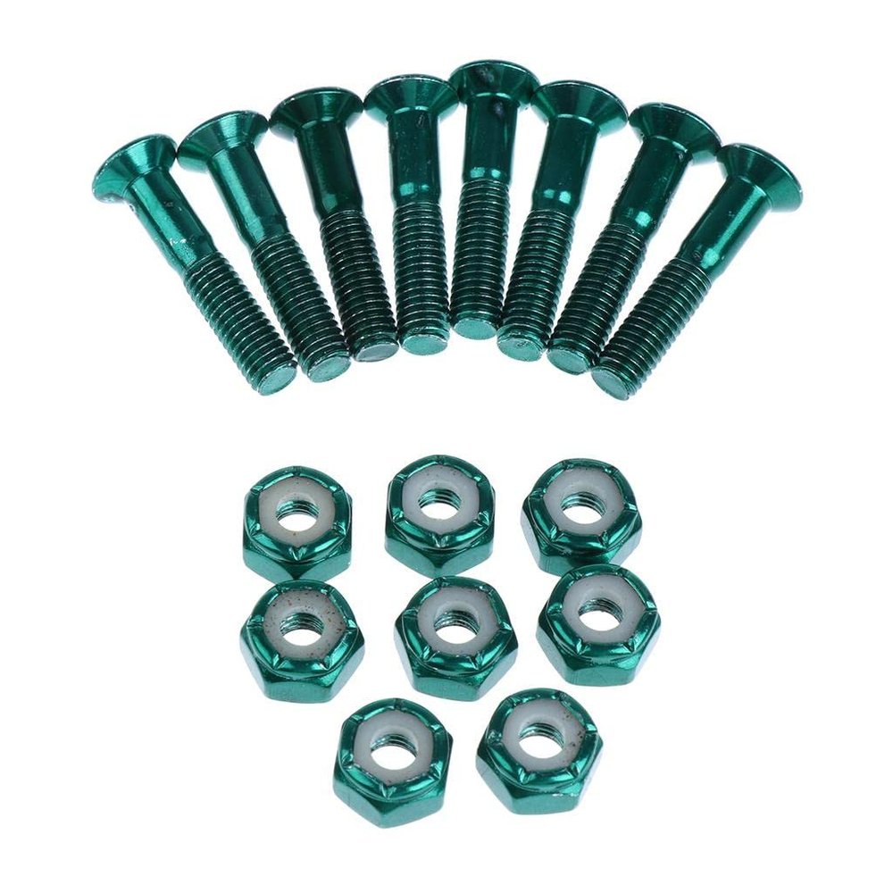 8pcs Carbon Steel Replace Skateboard Truck Hardware Set Longboard Screw Nut, Green