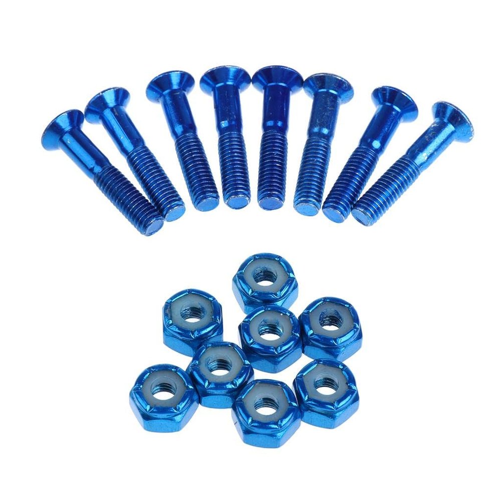 8pcs Carbon Steel Replace Skateboard Truck Hardware Set Longboard Screw Nut, Blue