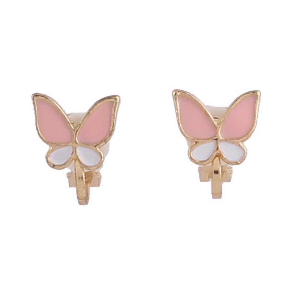 Fashion Cute Small Butterfly Enamel Cartoon Clip on Earrings Non Piercing for Women Charm Ear Clip (XHEJ259-Pink butterfly)