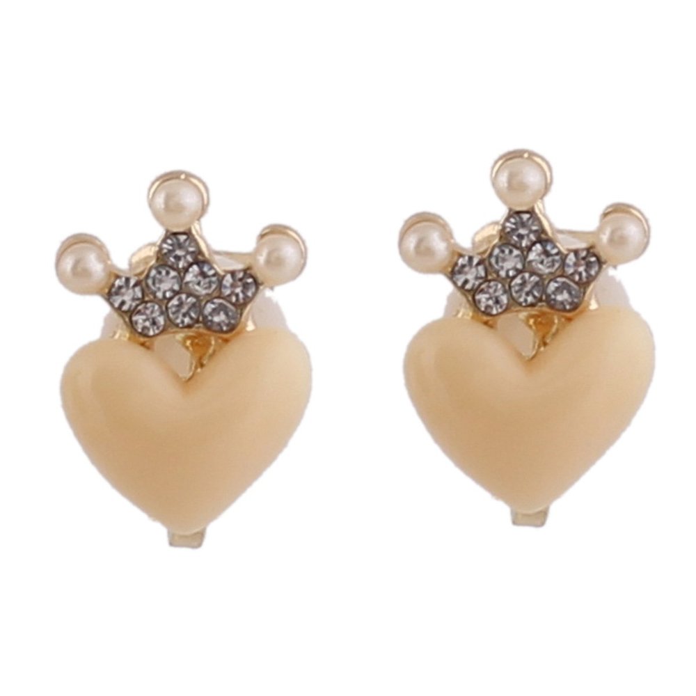 Fashion Cute Small Clover Bowknot Flower Cartoon Clip on Earrings Non Piercing for Women Charm Ear Clip (XHEJ259-Heart crown)