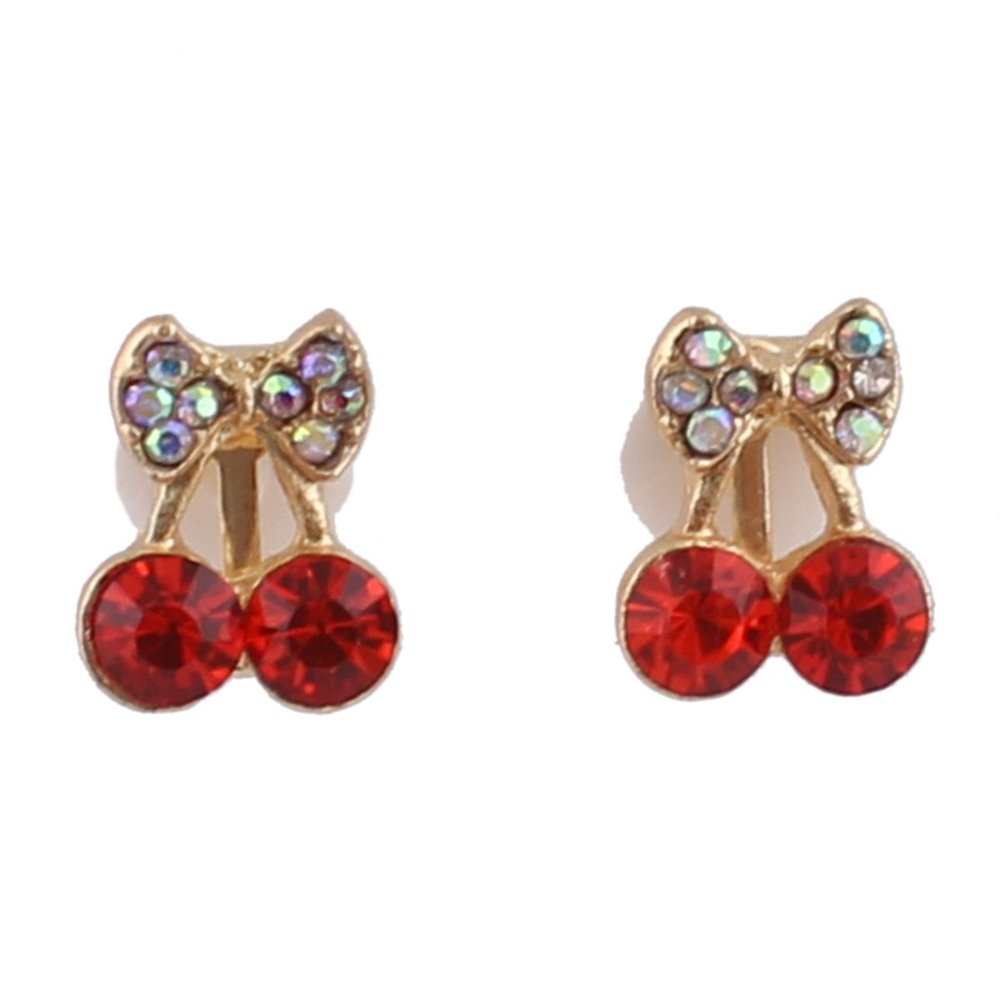 Fashion Cute Small Cherry Cartoon Clip on Earrings Non Piercing for Women Charm Ear Clip (XHEJ259-Cherry)