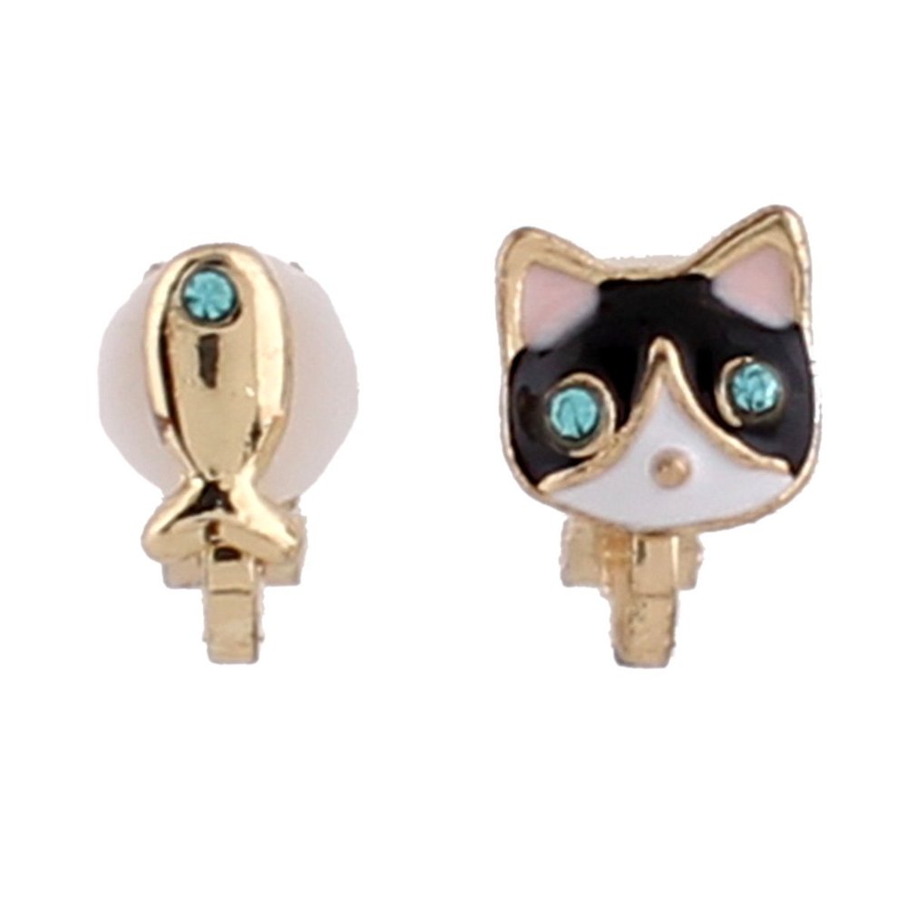 Fashion Cute Small Cartoon Fish Cat Shape Clip on Earrings Non Piercing for Women Charm Ear Clip (XHEJ259-Cat fish)