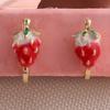 Fashion Cute Small Clover Bowknot Flower Cartoon Clip on Earrings Non Piercing for Women Charm Ear Clip (XHEJ259-Short strawberry) view 4