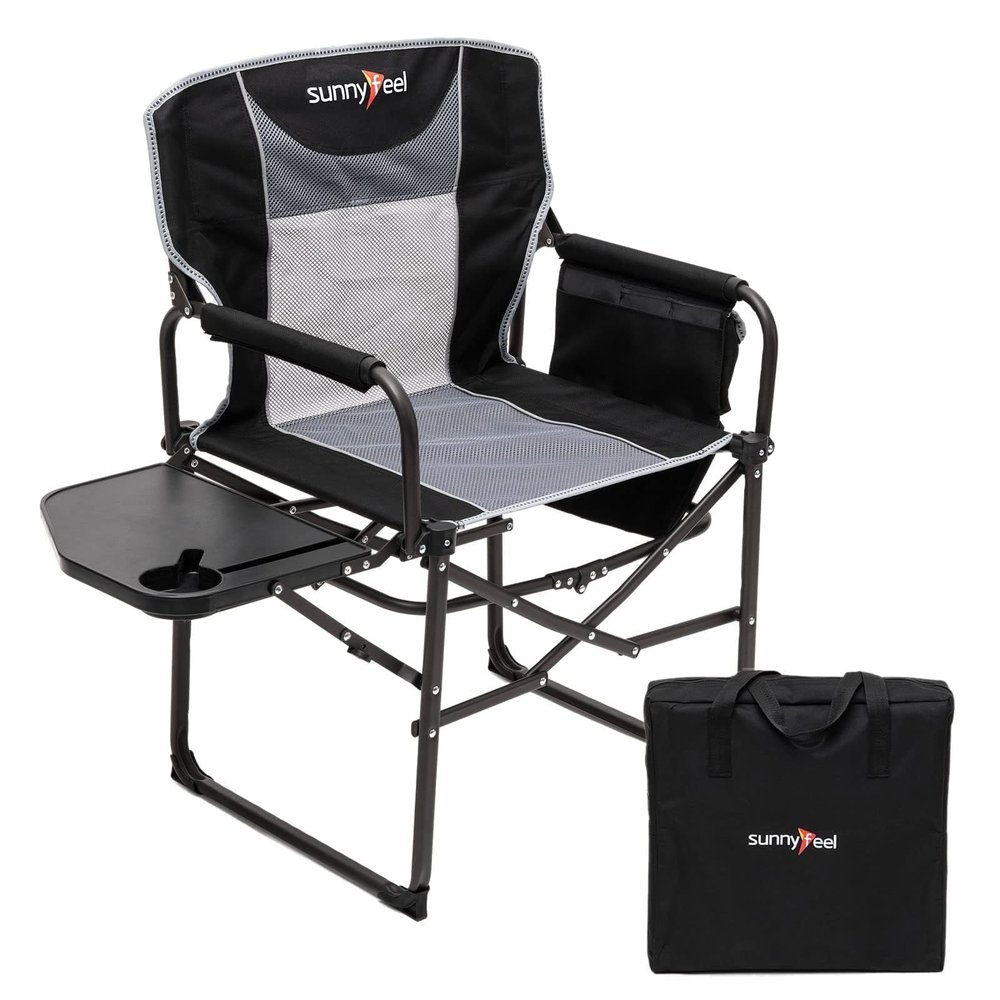 SUNNYFEEL Oversized Camping Directors Chair, Portable Folding Lawn Chairs for Adults Heavy Duty with Side Table,Pocket for Beach, Fishing,Picnic,Concert,TailgatingOutdoor Foldable Camp Chair