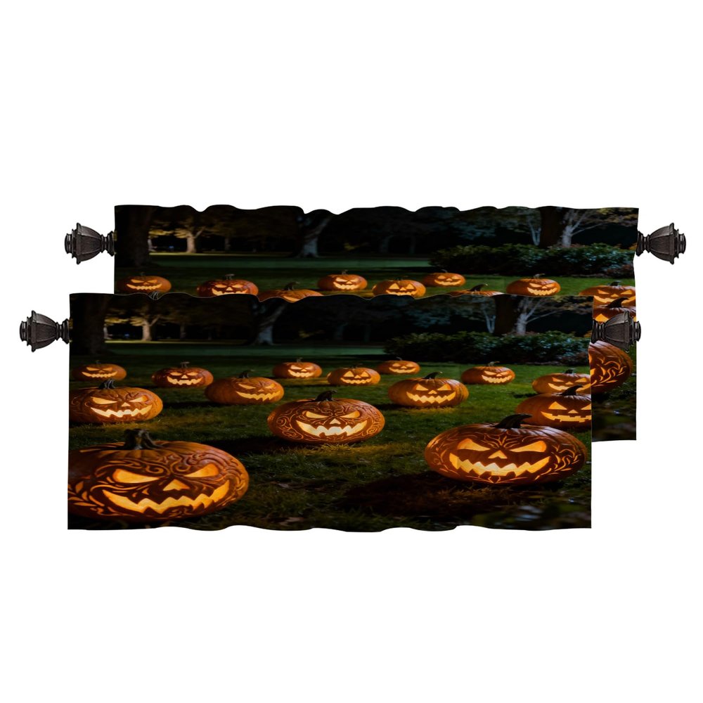 BaoNews Halloween Fall Kitchen Valances Window Curtain, Jack O Lantern Pumpkin Orange Halloween Blackout Decoration Small Window Valances Curtains Drapes for Kitchen Bedroom, 52 X 18 Inch