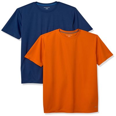 Amazon Essentials Men's Performance Tech Workout T-Shirts, Pack of 2, Orange/Navy, X-Small