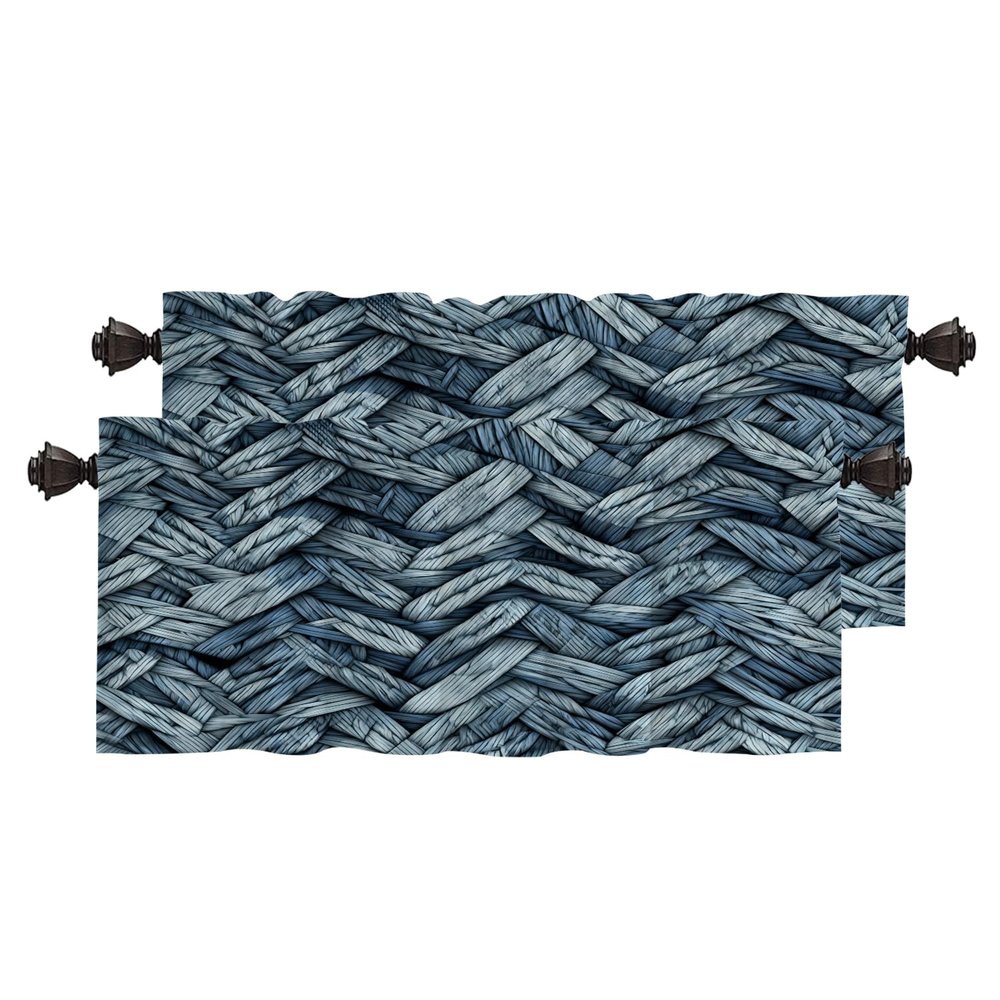 BaoNews Abstract Blue Kitchen Valances Window Curtain, Blue Creative Abstract Folk Dyed Herringbone Navy Effect Blackout Decoration Window Valances Curtains Drapes Bedroom, 52 X 18 Inch Set of 2