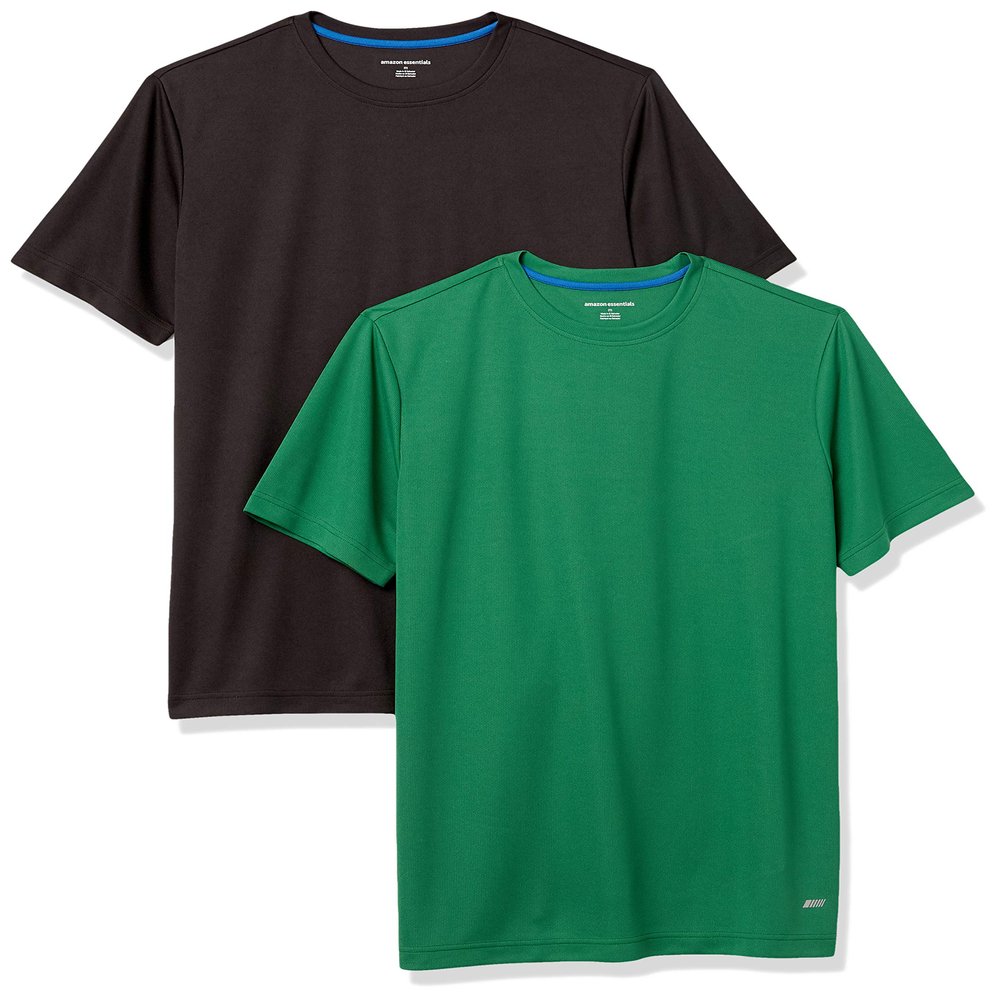 Amazon Essentials Men's Performance Tech Workout T-Shirts, Pack of 2, Green/Black, X-Small