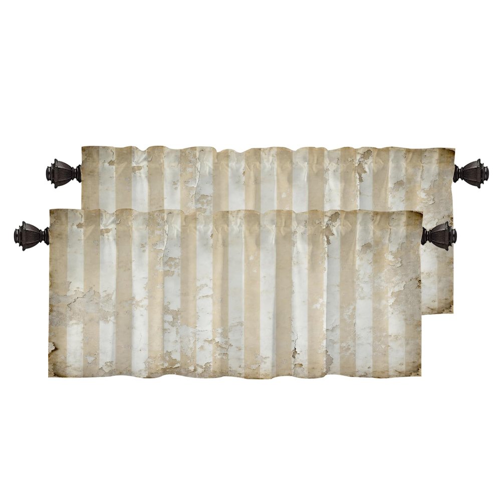 BaoNews Gold Vintage Simple Stripe Kitchen Valances for Windows,Brown Beige Blackout Valances Curtains Multilayer Polyester Drapes for Kitchen Bedroom 2 Pack 52X18 Inches