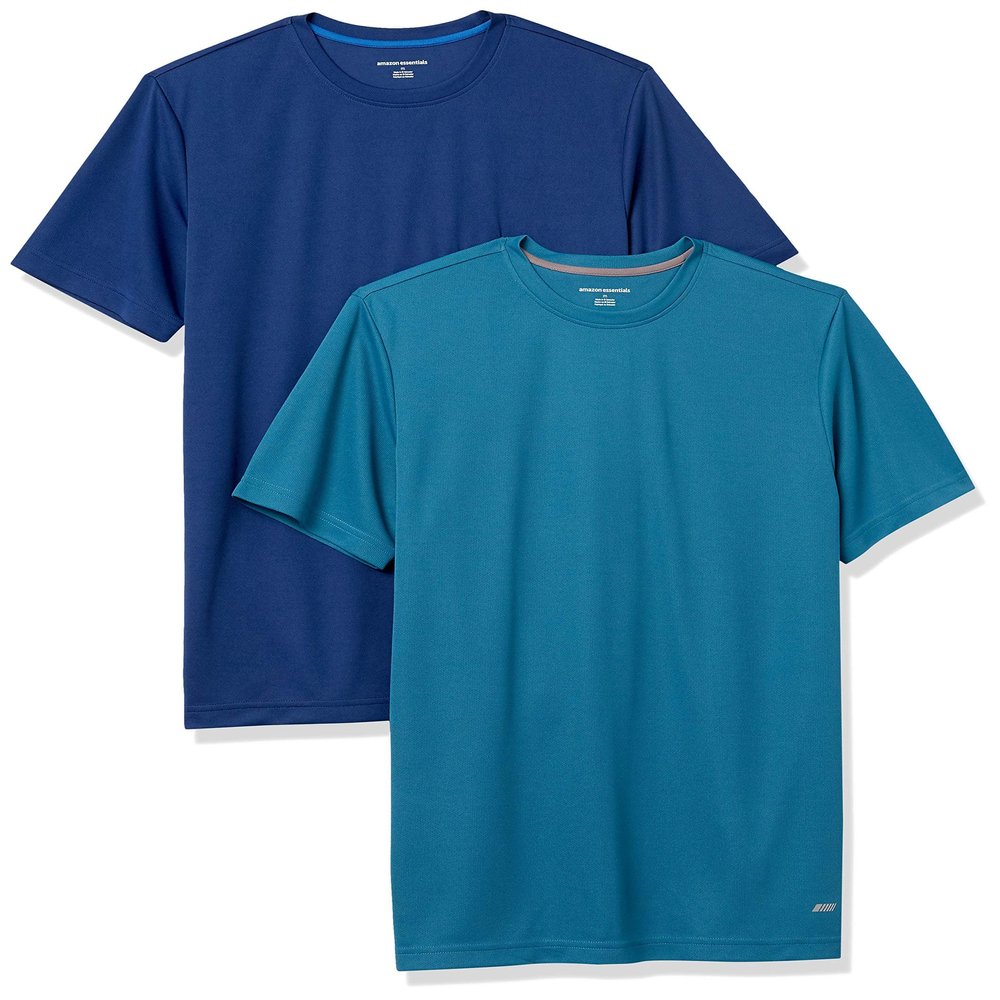 Amazon Essentials Men's Performance Tech Workout T-Shirts, Pack of 2, Dark Blue/Teal Blue, X-Small