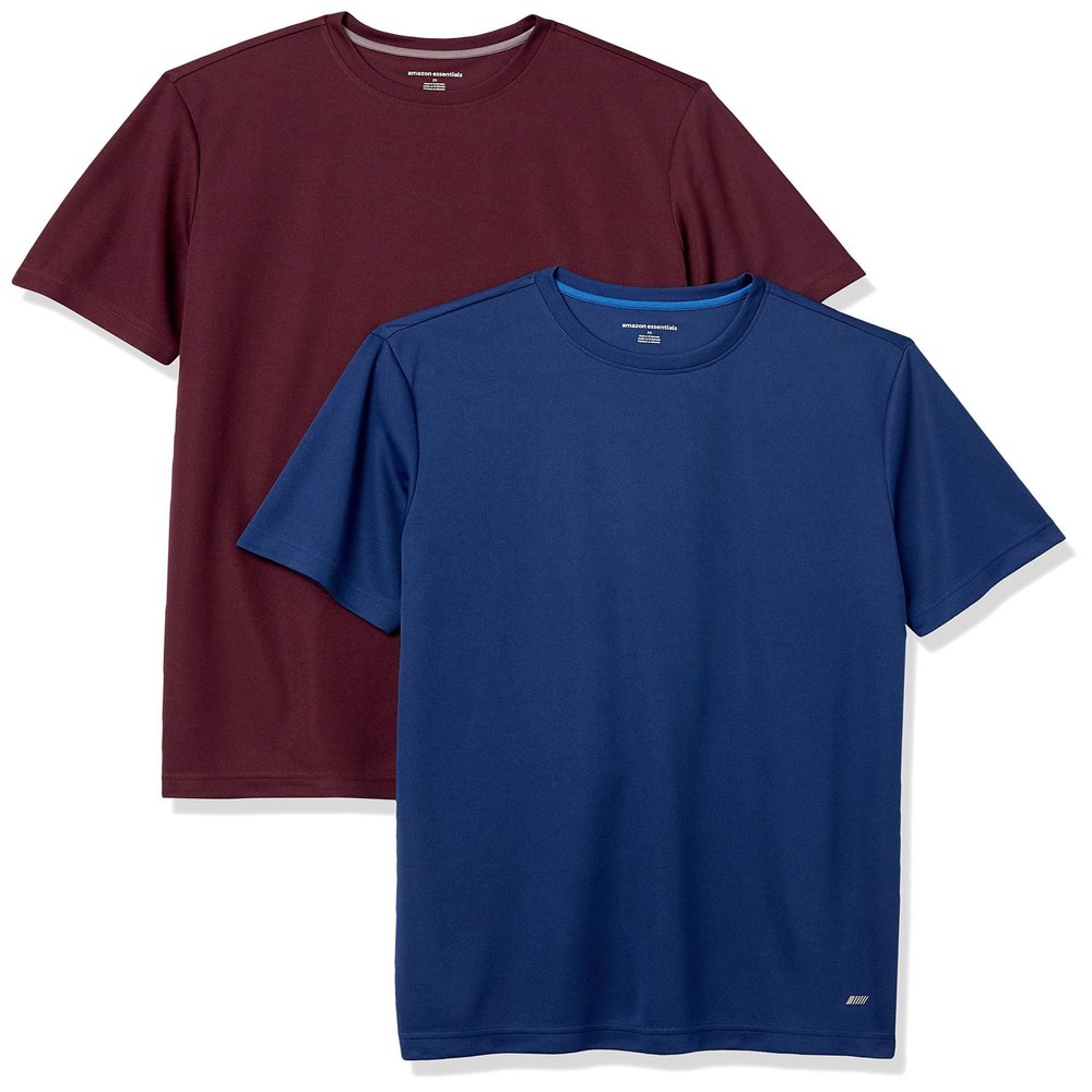 Amazon Essentials Men's Performance Tech Workout T-Shirts, Pack of 2, Burgundy/Navy, Small