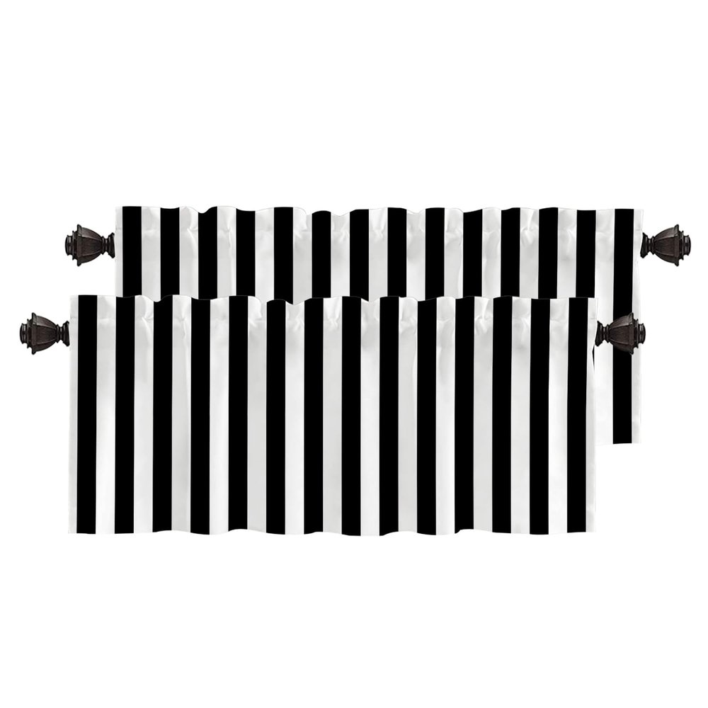 BaoNews Simple Striped Kitchen Valances Window Curtain, Black White Zebra Stripe Pattern Modern Blackout Decoration Small Window Valances Curtains Drapes for Kitchen Bedroom, 52 X 18 Inch Set of 2