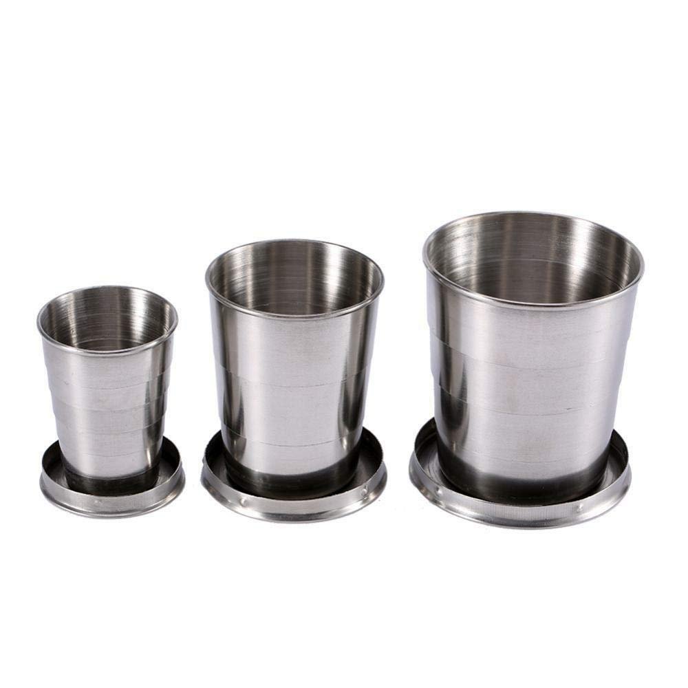 Magik 3-6 Pack Stainless Steel Portable Camping Hiking Sports Compact Travel Folding Collapsible Cups (3, S+M+L(1 Each))