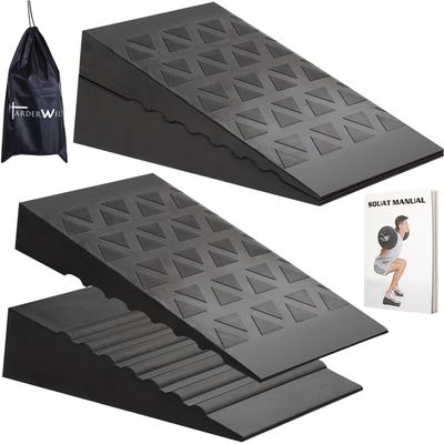 Squat Wedge for Heel Elevated Squats: Adjustable Rubber 4Pcs Calf Raise Block - Improve Range of Motion & Strength - Gym Exercise Physical Recovery